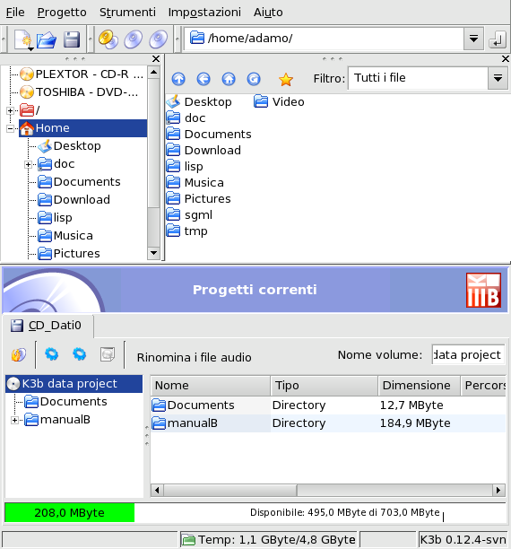 Selezione di file e directory da scrivere su CD